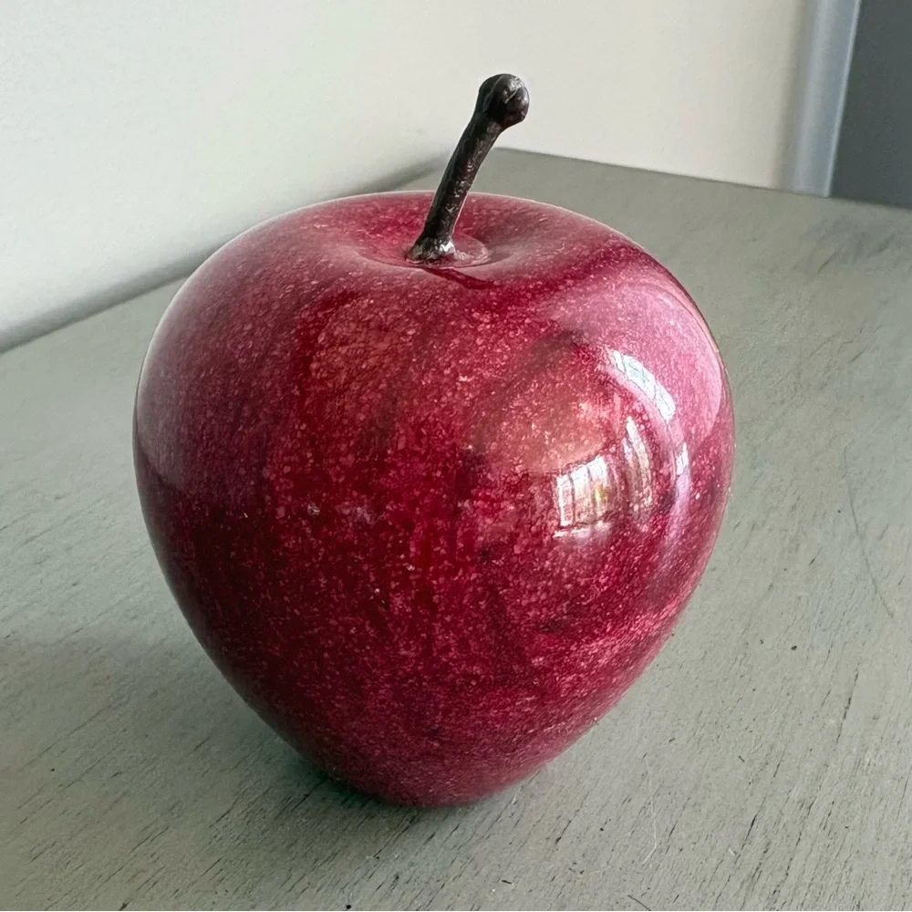 VTG Alabaster Speckled Red Marble Apple Home Accent Paperweight 3 IN Teacher